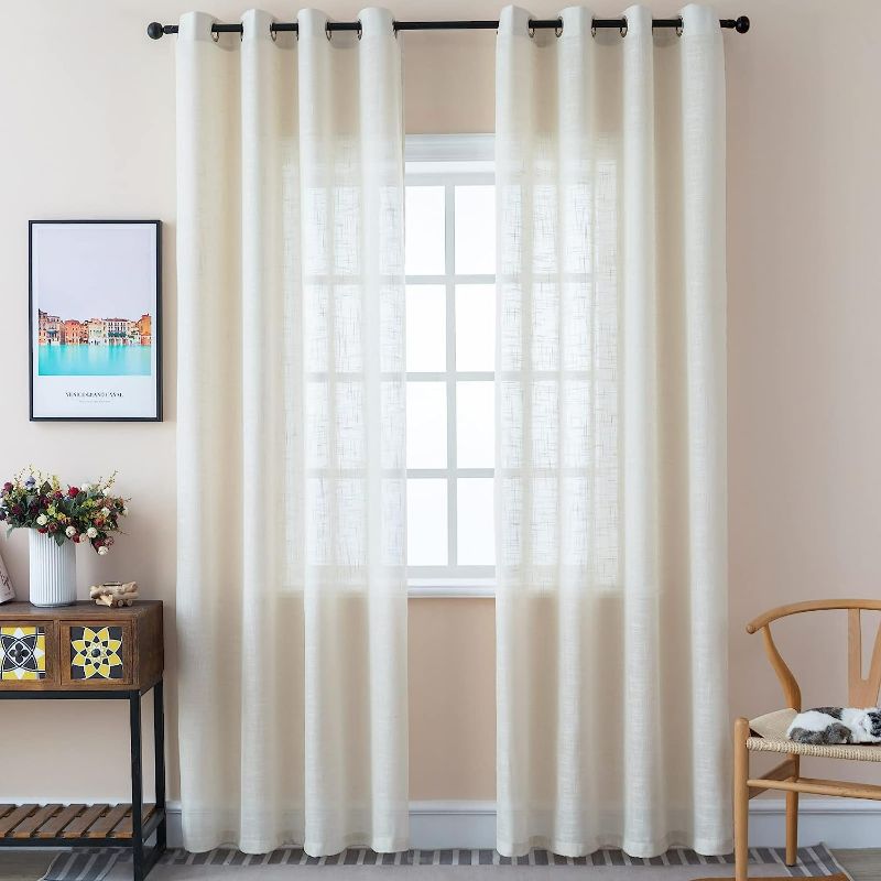 Photo 1 of Linen Semi Sheer Curtains 2 Panels Set Privacy Protection Grommet Light Filtering Window Drapes Breathable and Airy Linen Blended Curtain Panels for Living Room Bedroom Kids Room Natural 52x96 Inch