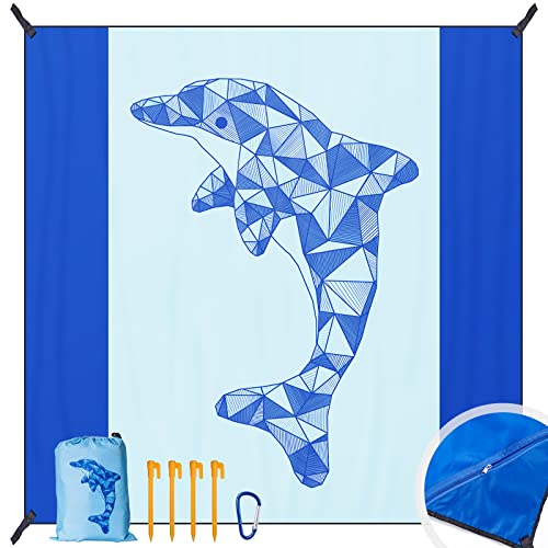 Photo 1 of DEWUR Beach Blanket Sandproof Extra Large Beach Mat, Quick Drying, Soft and Durable Light Weight and Portable, for Travel Camping, Beach Vocation, with 4 Stakes & Pocket (Dolphin 79”x79”)