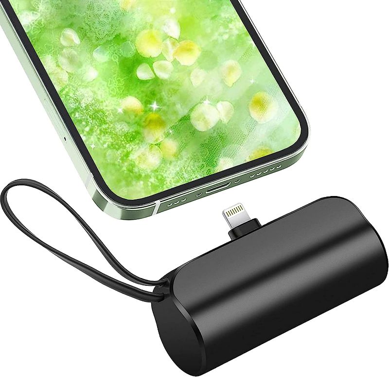 Photo 1 of HUOTO Small Portable Charger for iPhone,5000mAh Ultra-Compact Charging Power Bank Compatible with iPhone 13/13 Pro Max/12/12 Mini/12 Pro Max/11 Pro/XS Max/XR/X/8/7/6/Plus and More (Black)