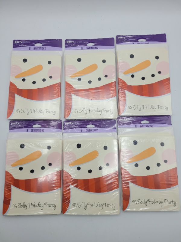 Photo 3 of (6 pack) Hallmark Party Express Discontinued WNTR Friends Invitation Snowman Design "A Jolly Holiday Party" 8 Count