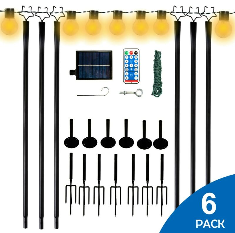 Photo 1 of Jaxsunny 6 Pack 9 ft Outdoor String Light Poles, LED Solar Bulbs Included, 8 Light Modes, Remote Control Christmas Decoration Poles for Backyard Garden Patio Heart Shaped