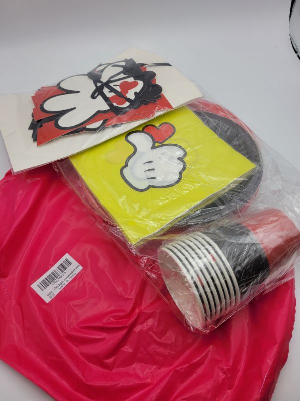 Photo 2 of Mickey’s Party Supplies, Mickey’s Birthday Decoration Set includes Disposable Plates, Dessert Plates, Cups, Napkins, Birthday Banners, And Can Accommodate 8 Guests