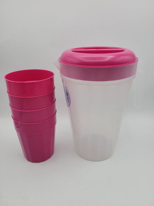 Photo 2 of 2 pack Classique Products Plastic Pitcher And 4 Cup Set (pink, purple)