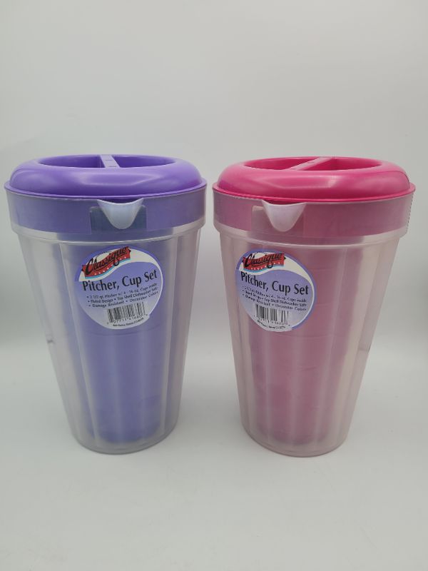 Photo 3 of 2 pack Classique Products Plastic Pitcher And 4 Cup Set (pink, purple)