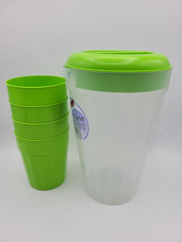 Photo 2 of 2 pack Classique Products Plastic Pitcher And 4 Cup Set (green,blue)