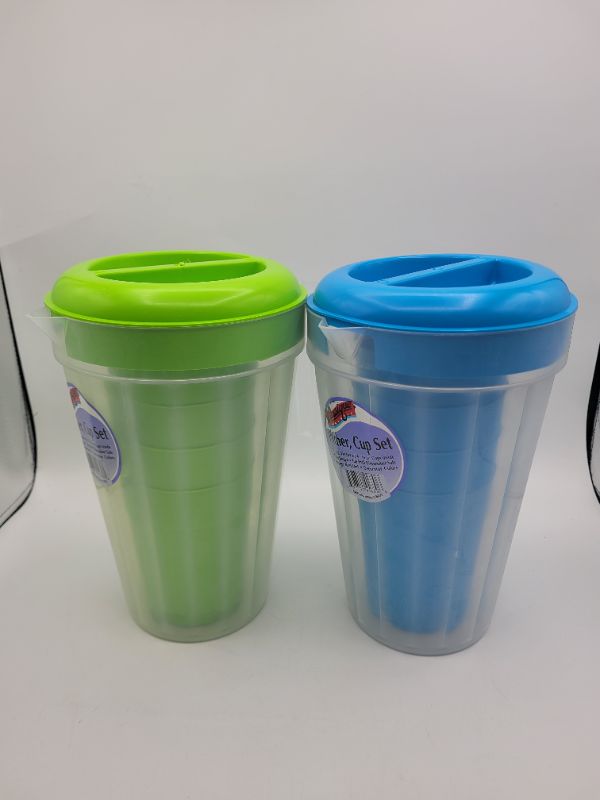Photo 3 of 2 pack Classique Products Plastic Pitcher And 4 Cup Set (green,blue)
