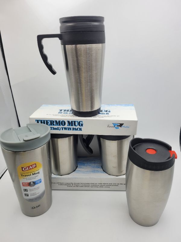 Photo 1 of 5 Count Assorted Style Stainless Steel Double Walled Insulated Thermo Mugs Bundle 