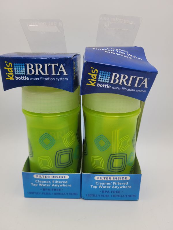 Photo 3 of 2 PACK Brita 13 Ounce Kids Sport Water Bottle with Filter-BPA Free-Green Squares
