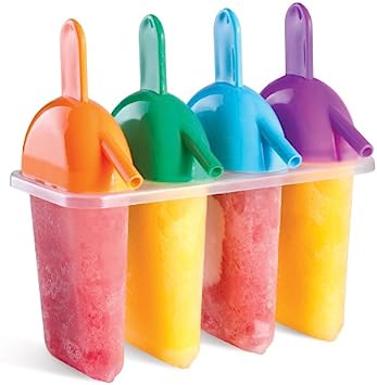 Photo 1 of (4 pack) Assorted Ice Pop Molds 4 Piece Set with Sipper Straws for Added Convenience - Popsicle Maker - Make Healthy Juice Bars Sorbet Sherbet Pops