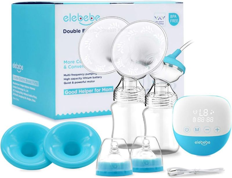 Photo 1 of NEW ELEBEBE Breast Pump – Double Electric Breast Pump Super Quiet Safe Comfortable Pain Free Portable Breast Pump, Massage + Pumping Modes, 9 Suction Levels Hospital Grade Touch Panel Feeding Pumps, USB Charging