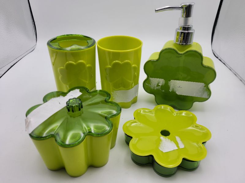 Photo 1 of Assorted Bathroom Accessories Set 5 Pcs Green SOLD AS IS