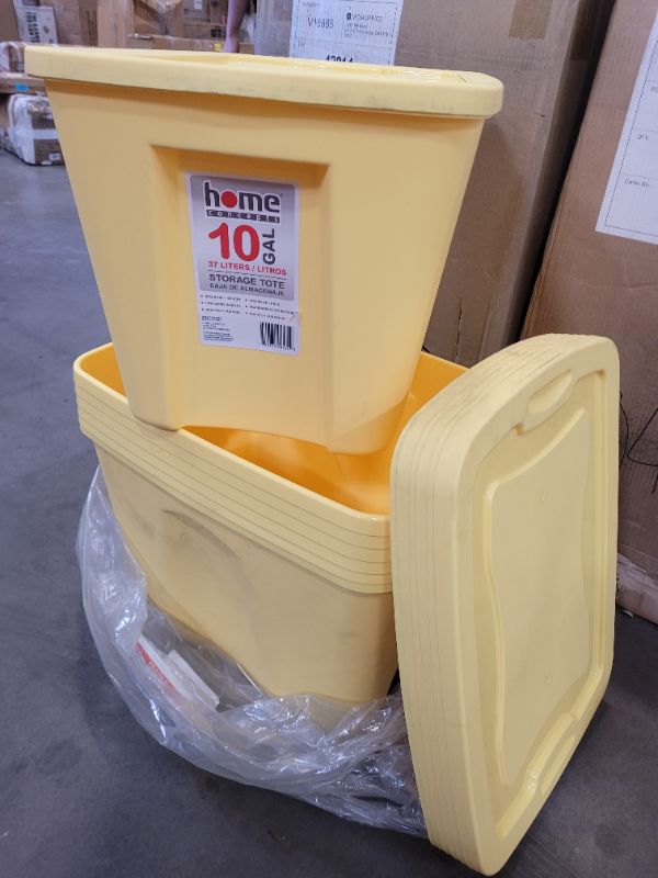 Photo 1 of 40 Qt. Plastic Storage Container Bin with Lid and  6 pack - Yellow, Durable Stackable Nestable Organizing Tote Tub Box Toy General Organization Medium