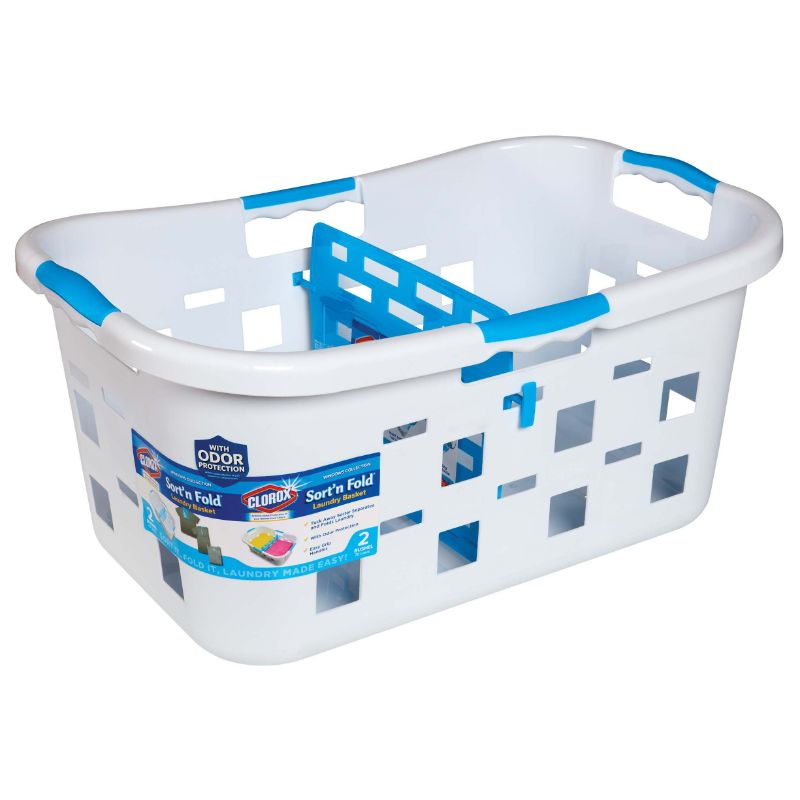 Photo 1 of Clorox Sort'n Fold Antimicrobial Plastic Laundry Basket with Sorter, 1.8 Bushels-