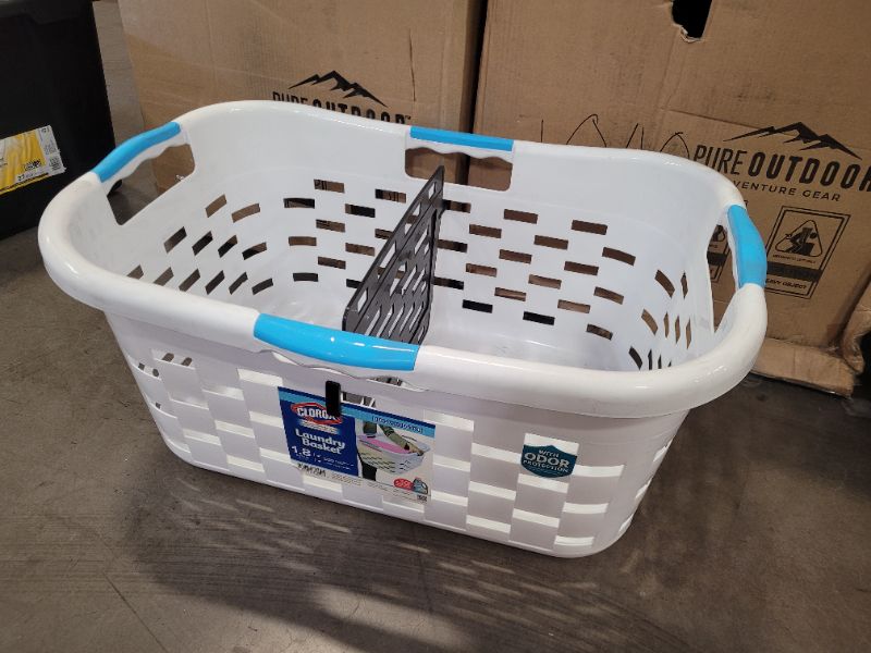 Photo 3 of Clorox Sort'n Fold Antimicrobial Plastic Laundry Basket with Sorter, 1.8 Bushels-