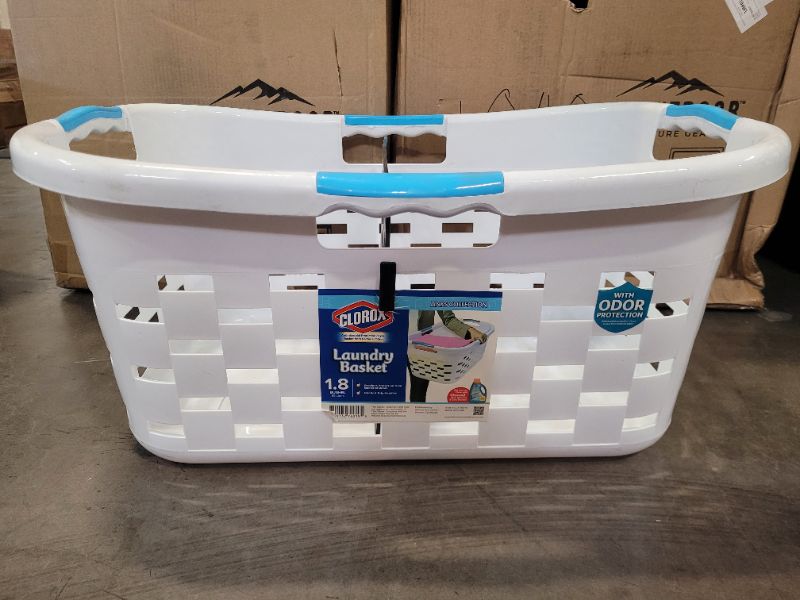 Photo 2 of Clorox Sort'n Fold Antimicrobial Plastic Laundry Basket with Sorter, 1.8 Bushels-