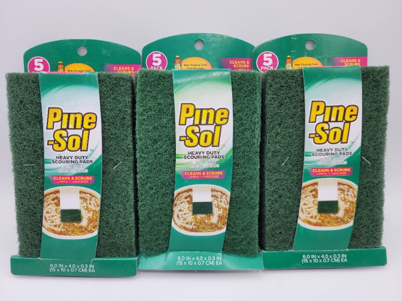Photo 2 of (3 pack) Pine-Sol Heavy Duty Scouring Pads, Household Scrubbers, Cleans Tough Messes, 5 Pack, Green