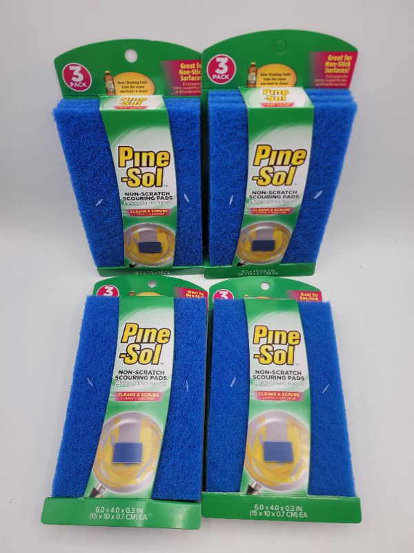 Photo 2 of (4 packs) Pine-Sol Non-Scratch Scouring Pads, Household Cleaning Scrubbers, Safe on Nonstick Cookware, 3 Count Blue