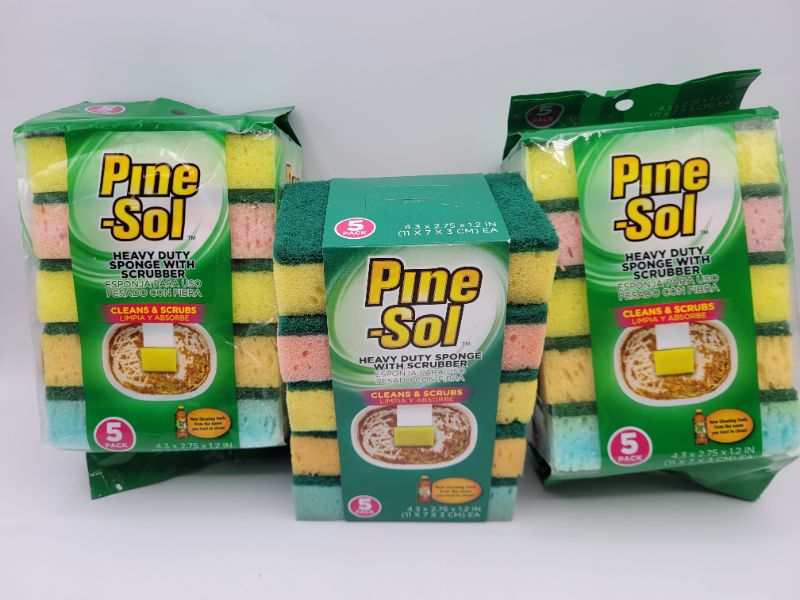 Photo 3 of (3 packs) Pine-Sol Heavy Duty Sponge with Scrubber – Pack of 5, Dual-Sided | Easily Cleans and Scrubs Stuck-On Grime, Oil, Grease and Burnt on Food, 5 Count, Assorted