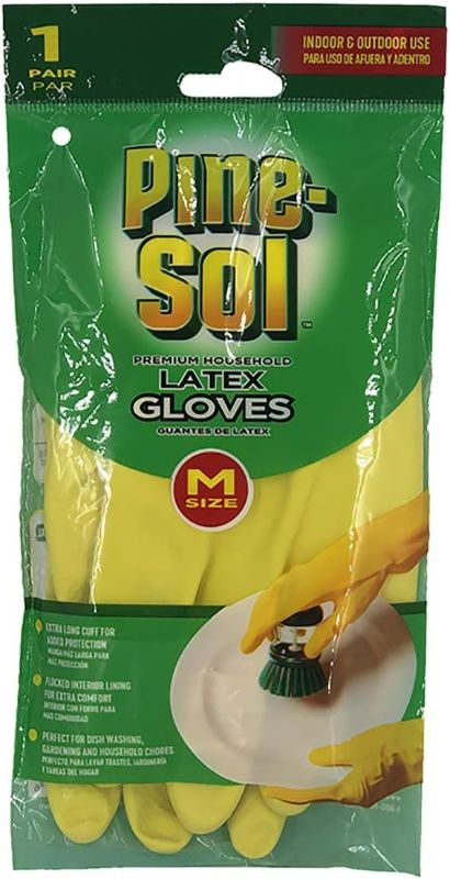 Photo 1 of 3 pack MEDIUM Pine-Sol Premium Latex Gloves | Protection from Bacteria, Germs, Chemicals, Odors | Indoor/Outdoor Use for Safe Cleaning, Washing, Gardening 