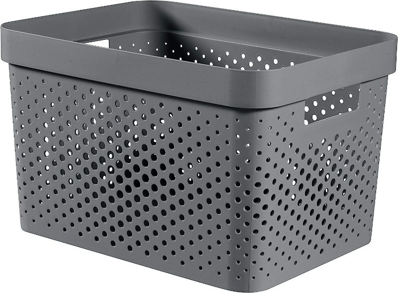 Photo 1 of GLAD Infinity Box 4 GAL 16 L Plastic Storage Basket, Charcoal Grey, 35.5 x 26.2 x 21.9 cm