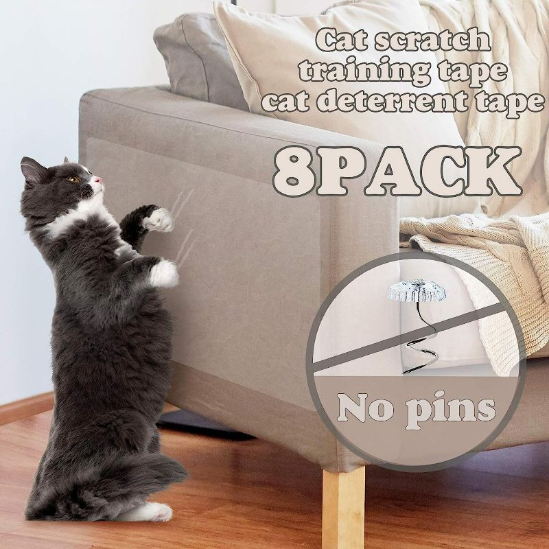 Photo 1 of Cat Couch Protector, Double Sided Clear Anti-Scratch Cat Deterrent Training Tape, 8 Pack 17.8x12in and Pre Cut cat Furniture Protector for Your Home Protection, No pins,Residue Free