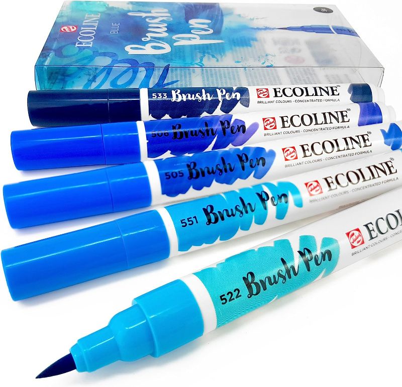 Photo 2 of Ecoline Liquid Watercolor Brush Pen, Set of 5 - Blue 