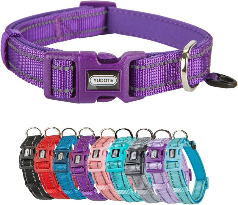 Photo 1 of 2 PACK PURPLE Petiry Reflective Nylon Dog Collar with Breathable Neoprene Padding,Adjustable for Medium Dogs.(Neck 13"-18.9")