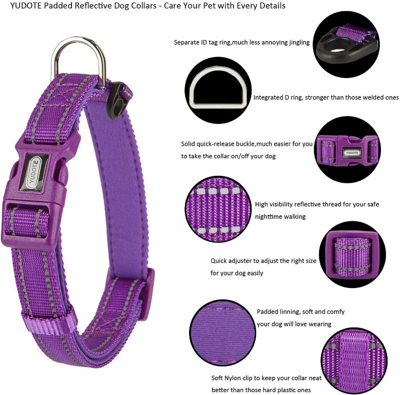 Photo 2 of 2 PACK PINK Petiry Reflective Nylon Dog Collar with Breathable Neoprene Padding,Adjustable for Medium Dogs.(Neck 13"-18.9")