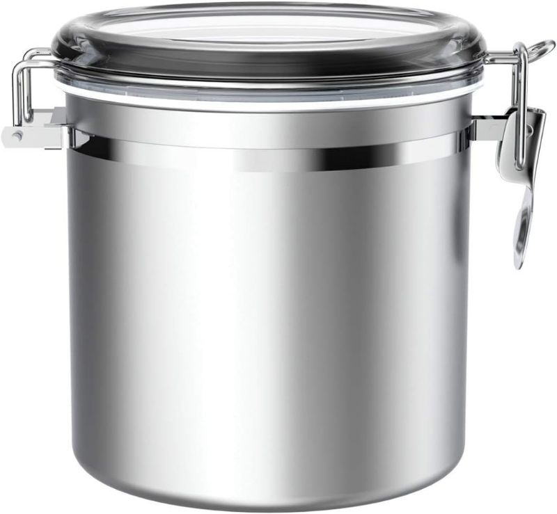 Photo 1 of ENLOY 165oz Stainless Steel Airtight Canister for Kitchen, Large Flour Coffee Bean Tea Cereal Sugar Cookie Metal Food Storage Canisters with Clear Lid and Sturdy Locking Clamp