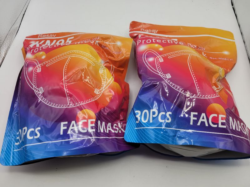 Photo 2 of 2 PACK Rasav KN95 Face Masks, 30 Pack Comfortable 5 Layer Cup Dust Safety Mask, Protection KN95 Masks with Elastic Ear Loops for Women, Men Color-01
