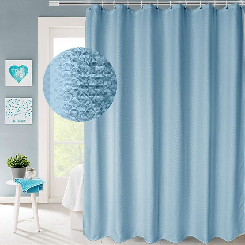 Photo 1 of DARK BLUE AooHome Stall Size 36x72 Inch Shower Curtain, Polyester Weave Waffle Bathroom Curtain with Hooks, Weighted Hem, Heavy Duty, Water Repellent