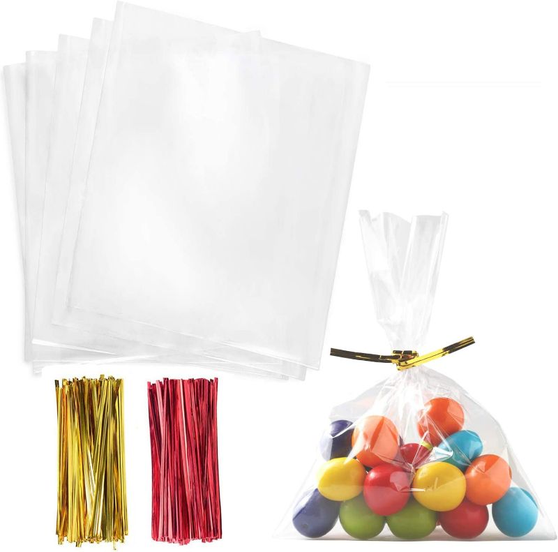 Photo 1 of (2 PACK) Cello Cellophane Treat Bags,5x7 Inches Clear Cellophane Bags 200 Pcs OPP Plastic Treat Bags with 200 Twist Ties for Gift Wrapping,Packaging Candies,Dessert,Bakery, Cookies, Chocolate,Party Favor