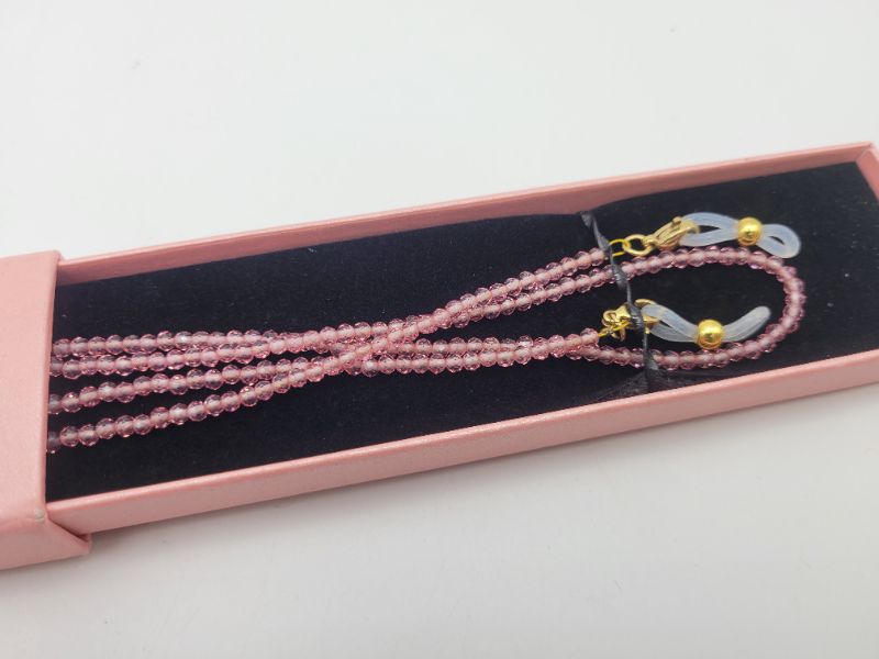 Photo 2 of PINK and gold Stylish Eyeglass Chains Sunglass Chain, Handmade Glass Bead Lanyard Chain Face Mask Holder Chain Gift