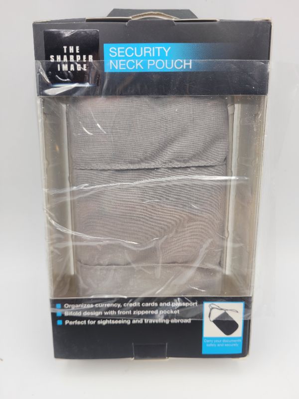 Photo 1 of The Sharper Image Security Neck Pouch Travel Gray Shoulder Wallet Zipper Pocket New W/ Box