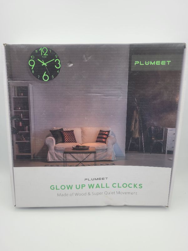 Photo 3 of Plumeet Luminous Wall Clock - 12'' Non-Ticking Silent Wooden Clocks with Night Light - Large Decorative Wall Clock for Kitchen Office Bedroom,Battery Operated