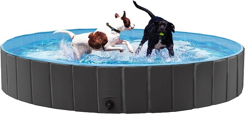 Photo 1 of MIDOG Dog Pools for Large Dogs, 63 Inch Kid Pools for Backyard Foldable Swimming Pool for Dogs Portable Kiddie Pool Collapsible Hard Plastic Pool for Dogs Kids and Cats (XXL-63'', Black+Blue)