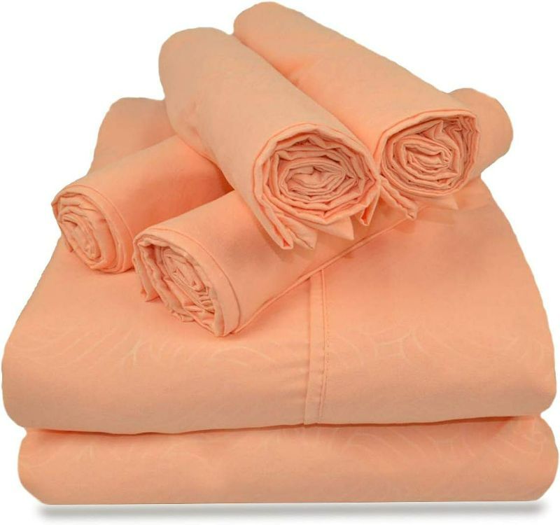 Photo 1 of Victoria Valenti Embossed Sheet Set with 4 Pillow Cases, Double Brushed and Ultra Soft with Deep Pockets for Extra Deep Mattress, Microfiber QUEEN Coral