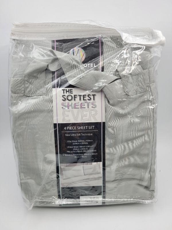 Photo 2 of Signature Hotel Collection Sheets, Queen-Size Sheets, Extra Soft Microfiber Bed Sheets, 4-Piece, 15” Deep, Light Grey Queen Light Grey