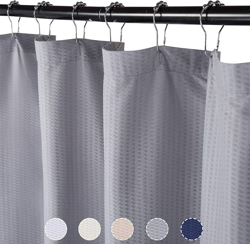 Photo 1 of CAROMIO Soft Microfiber Fabric Shower Curtain or Liner for Bathroom, Decorative Embossed Pattern, Water Repellent, Grey, 72x78 Inches