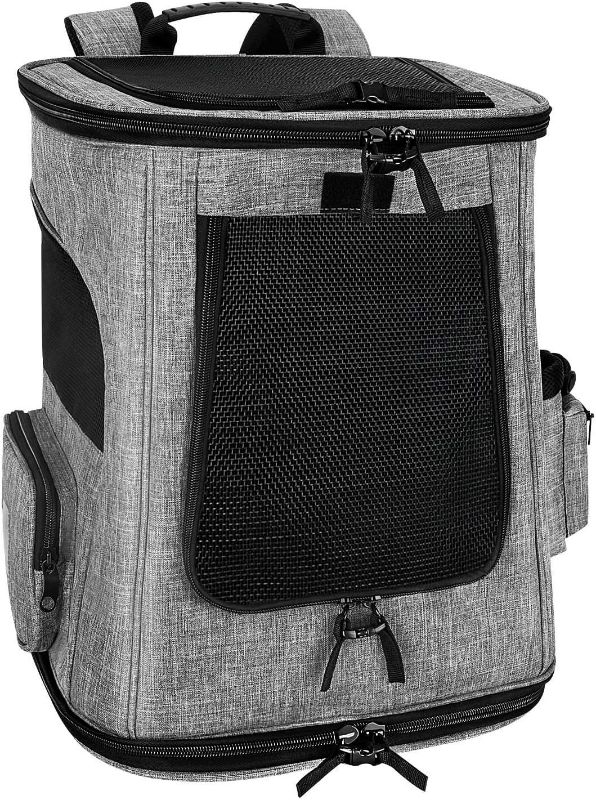 Photo 1 of SlowTon Pet Carrier Backpack for Small Dog Cat, Back Supported Puppy Kitten Travel Carrier Bag with Escape Proof Zipper & Safety Belt, Ventilated Hiking Carrying Case for Pets Up to 16 Lbs