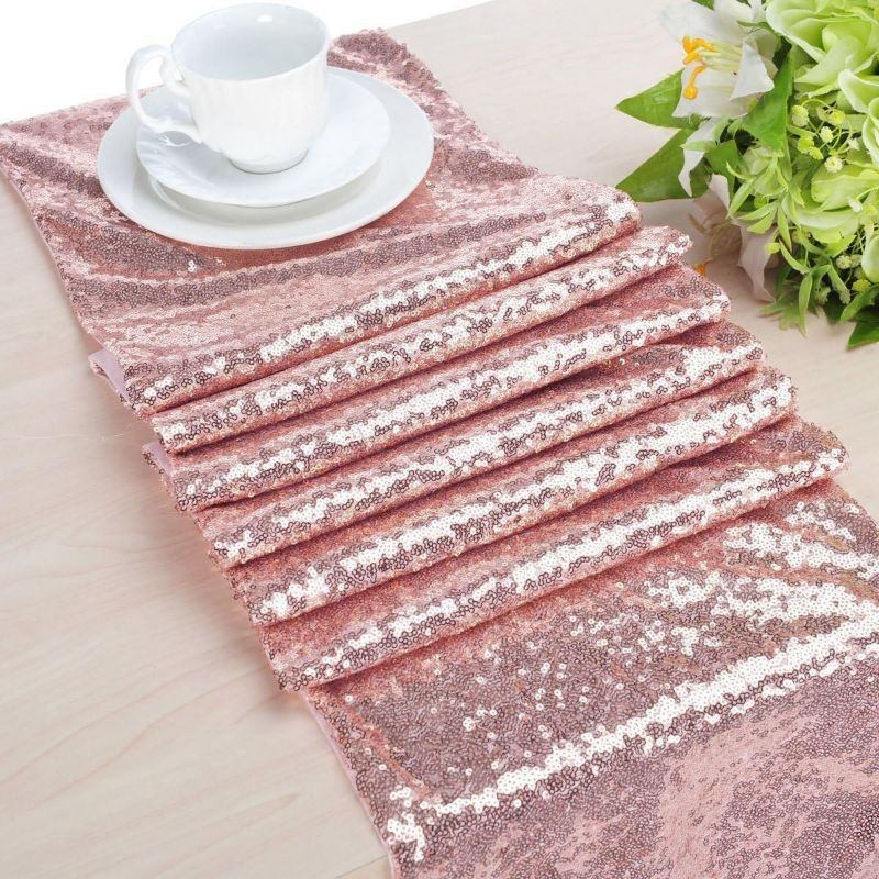 Photo 2 of FECEDY 2 Packs 12 x 108inch Glitter Rose Gold Sequin Table Runner for Birthday Wedding Engagement Bridal Shower Baby Shower Bachelorette Holiday Celebration Party Decorations
