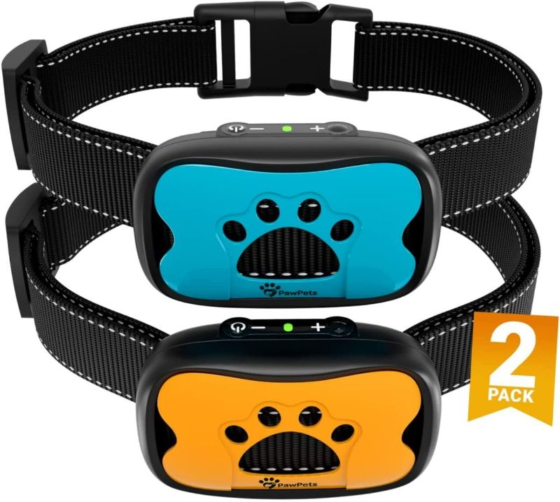 Photo 1 of PawPets Anti Bark Collar - No Shock Training Dog Collar - Humane with Vibration and Sound Barking Collar for Small Medium Large Dogs 5-100lbs - 2 Pack Blue Orange (Battery)