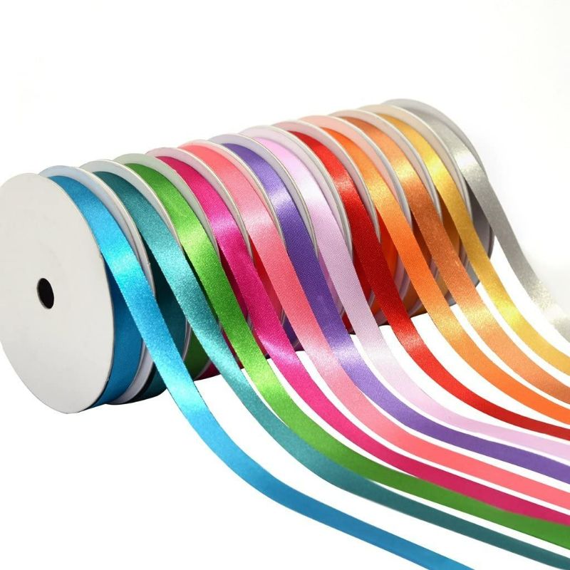 Photo 1 of Assorted Ribbons Bundle:  3/8 inch Satin Ribbons Assorted Colors (Solid Bright), Purple Single Face Satin Ribbon 7/8 X 100 Yards, Old Willow Single Face Satin Ribbon 7/8 X 100 Yards