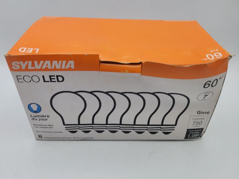 Photo 2 of SYLVANIA ECO LED A19 Light Bulb, 60W Equivalent, Efficient 9W, 7 Year, 750 Lumens, Non-Dimmable, Frosted, 5000K, Daylight - 8 Pack (40883)
