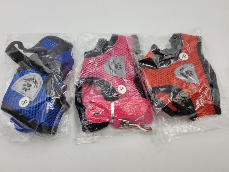 Photo 3 of 3 pack Red, Pink, Blue Small Dog Harness, Puppy Vest and Leash Set, Adjustable Pet Vest with Reflective Strap, Polyester Dog Mesh Vest Harness Walking Escape Proof, Easy Control for Small, Puppy Dogs