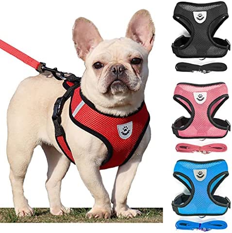 Photo 1 of 3 pack Red, Pink, Blue Small Dog Harness, Puppy Vest and Leash Set, Adjustable Pet Vest with Reflective Strap, Polyester Dog Mesh Vest Harness Walking Escape Proof, Easy Control for Small, Puppy Dogs