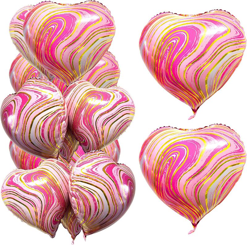 Photo 2 of 20 Pack Pink Marble Heart Balloons 18 inch Pink Marble Foil Balloons Heart Shape Agate Mylar Balloons for Girls Birthday, Baby Shower, Party Decorations (Pink Rainbow)