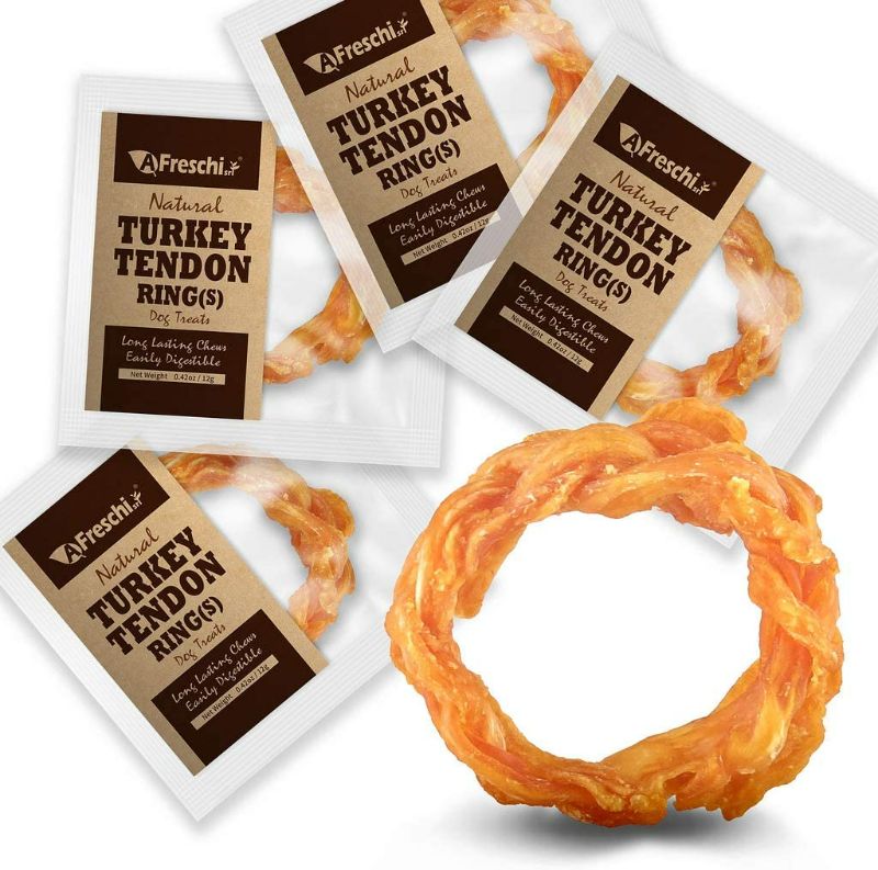 Photo 3 of Afreschi Turkey Tendon Dog Treats for Signature Series, All Natural Human Grade Dog Chew, Ingredient Sourced from USA, Hypoallergenic, Easy to Digest, Rawhide Alternative, 4 Units/Pack Ring (Small)