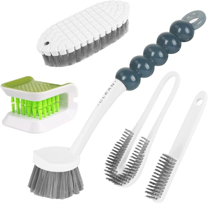 Photo 2 of 5Pcs Kitchen Household Cleaning Brush, Multipurpose Cleaning Brush Set,Including Knife Fork Cleaner|Grips Dish Brush|Cook Pot Brush|Shoe Brush|Corners|Scrub Brush Bathroom Brush|Bottle Cleaning Brush