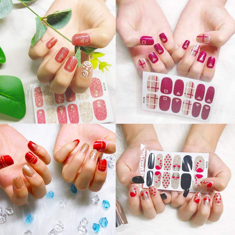 Photo 5 of 16 Sheets Nail Wraps Full Nail Art Polish Stickers Self-Adhesive Nail Decal Strips for Women Girls Manicure DIY with 3 Pcs Nail File